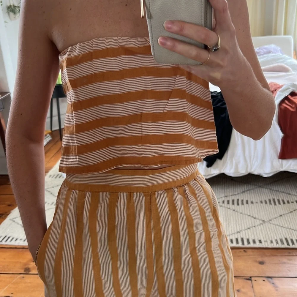 Posse Yellow and White Striped Two-Piece Strapless Set
